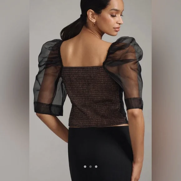 Maeve puff sleeve embellished tulle top - Picture 2 of 8